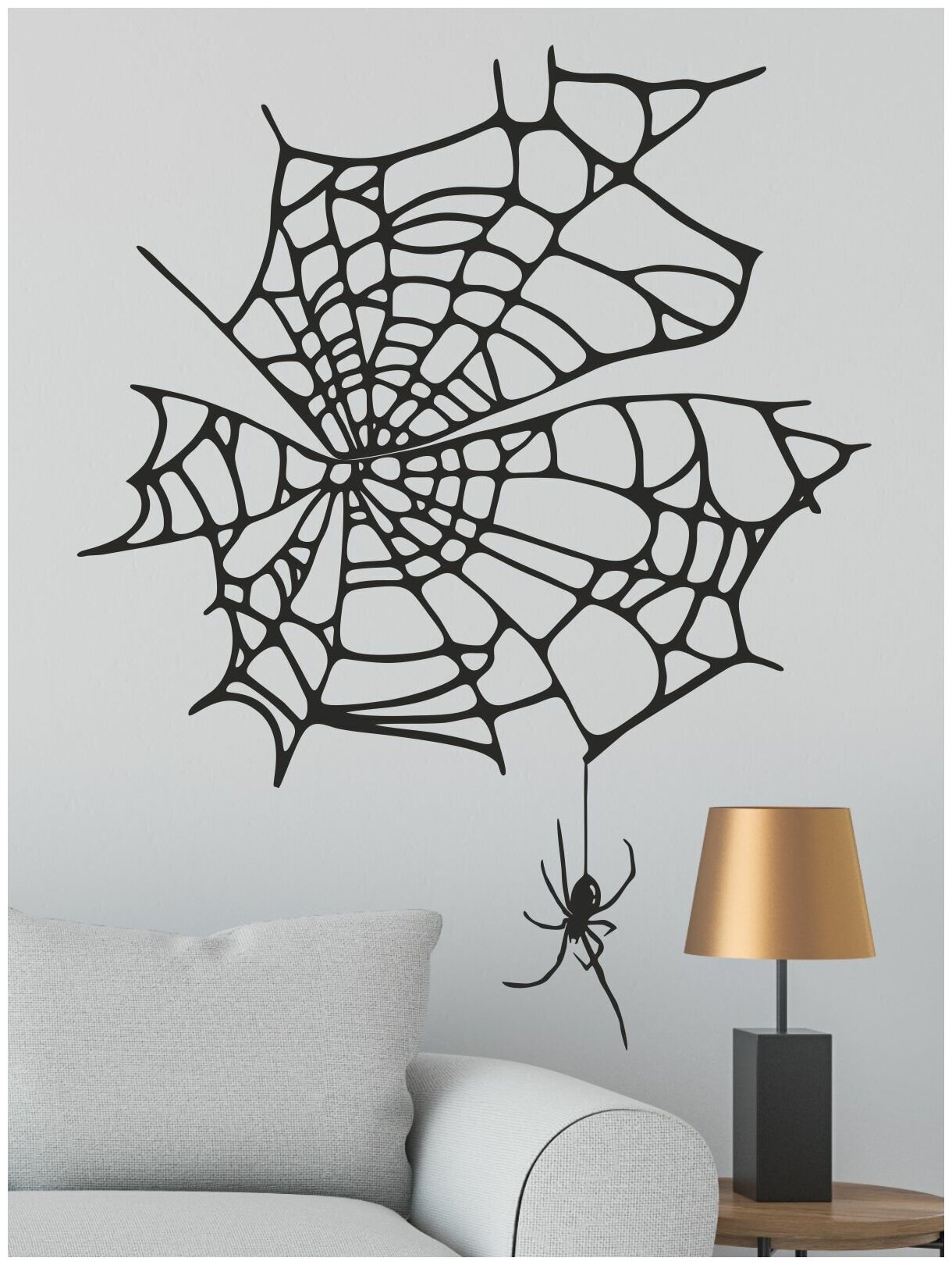 Наклейка на стену черная Паук на Паутине, украшение интерьера дома на хелоуин