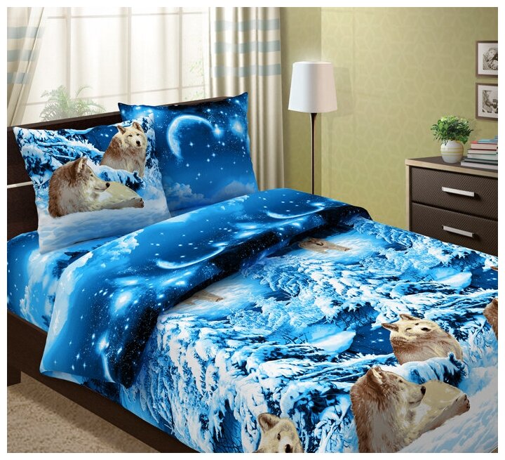 фото Комплект постельного белья Семейный Бязь Волки/ Постельное белье семейное из Бязи