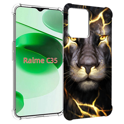 Чехол MyPads Светящийся-лев мужской для Realme C35 / Narzo 50A Prime задняя-панель-накладка-бампер
