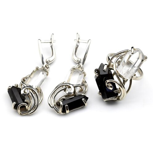 фото Кольцо и серьги горный хрусталь и раухтопаз, размер-18 радугакамня радуга камня