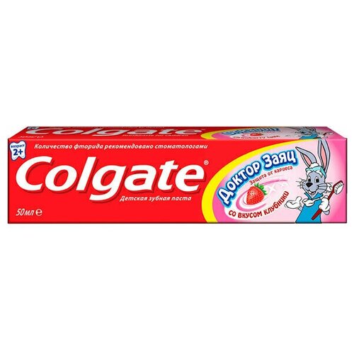 Colgate Зубная паста детская Доктор заяц вкус клубники, 50 мл, 3 шт