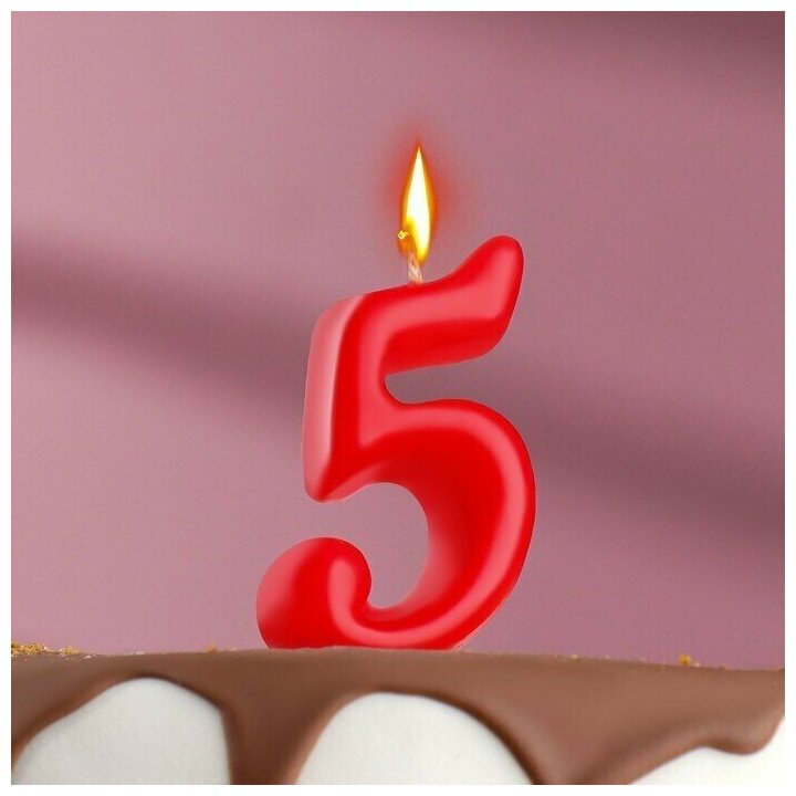 Свеча для торта цифра Овал 5 , красная, 5,5 см