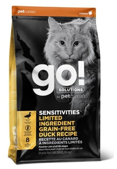 Корм сухой Go! Sensitivities Limited Ingredient Grain Free Duck Recipe для котят и кошек, с чувствительным пищеварением, беззерновой, с уткой 7,3 кг