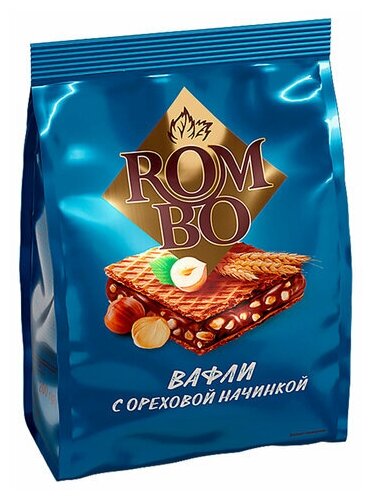 Вафли-сэндвич ROMBO с ореховой начинкой, 200 г, пакет, ЯВ288, 622543 - фотография № 2