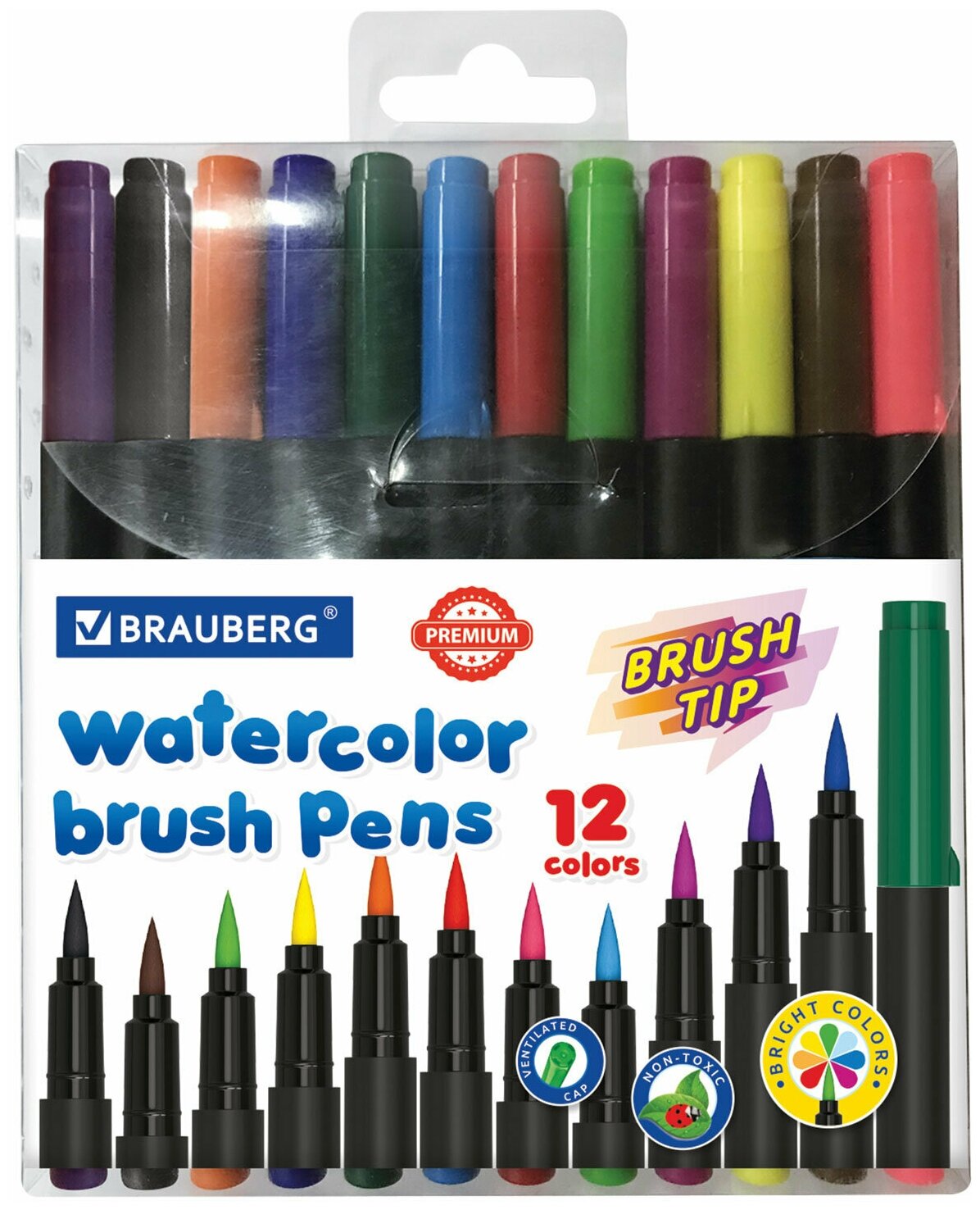 Фломастеры цветные для детей набор с наконечником кистью 12 цветов вентилируемый колпачок Brauberg Premium 152195