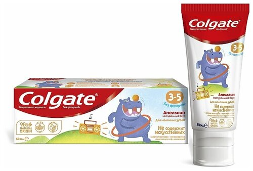 COLGATE Зубная паста Детская апельсин без фтора 3-5лет 60мл, 2шт