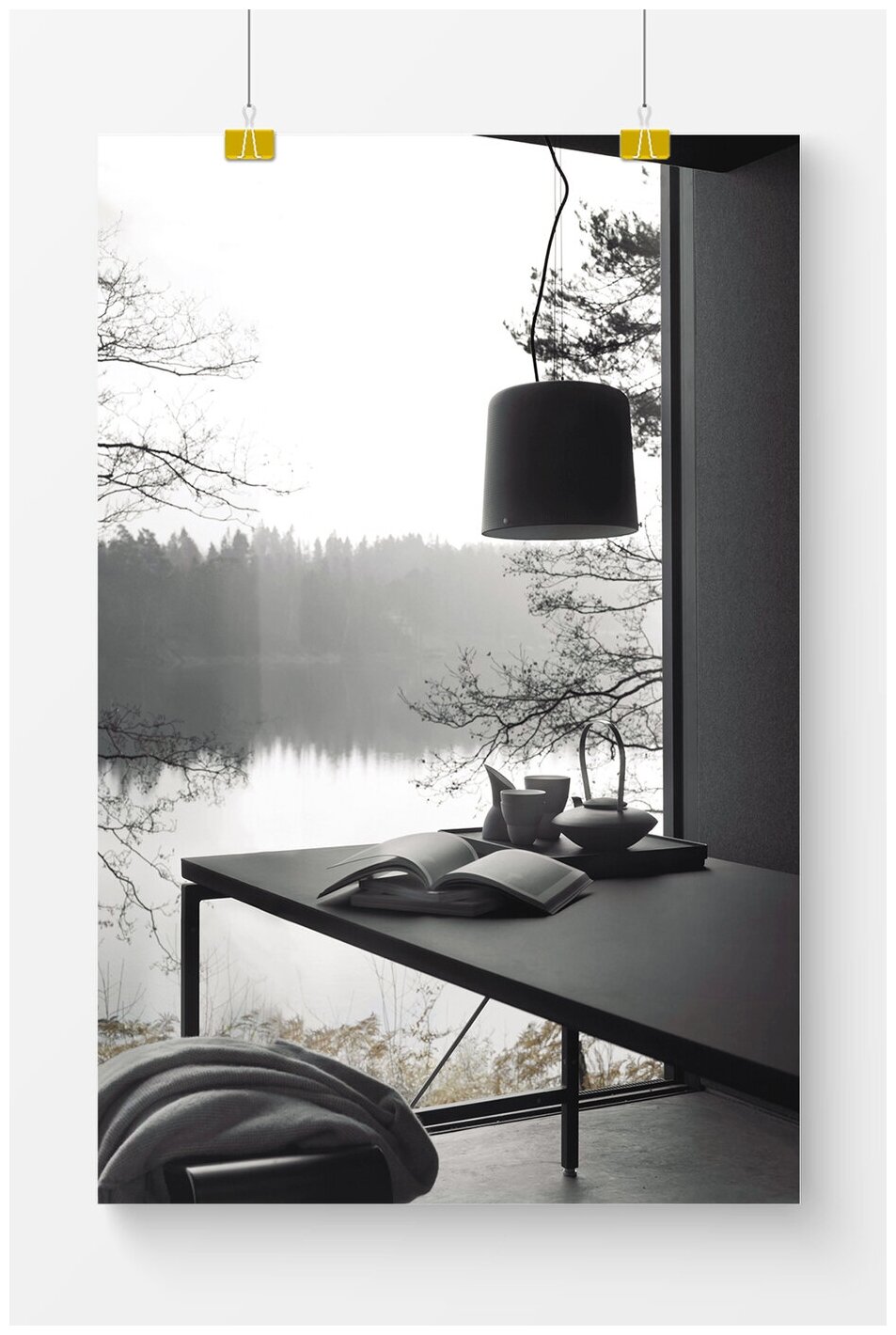 Постер для интерьера Postermarkt Черно-белый озеро в окне, 40х50 см, в тубусе