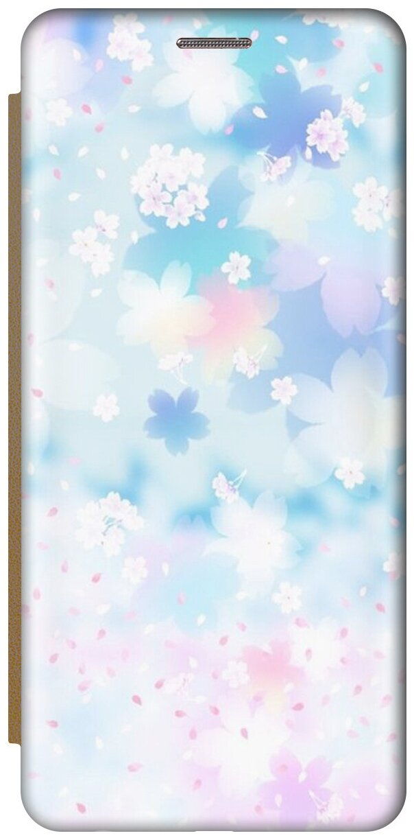 Чехол-книжка Цветение сакуры на Apple iPhone Xs / X / Эпл Айфон Икс / Икс Эс золотой