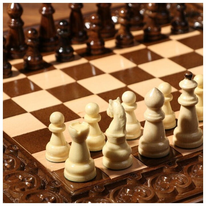 Шахматы-нарды ручной работы "Узоры с резкой", 40х20 см, массив 9079216 - фотография № 3