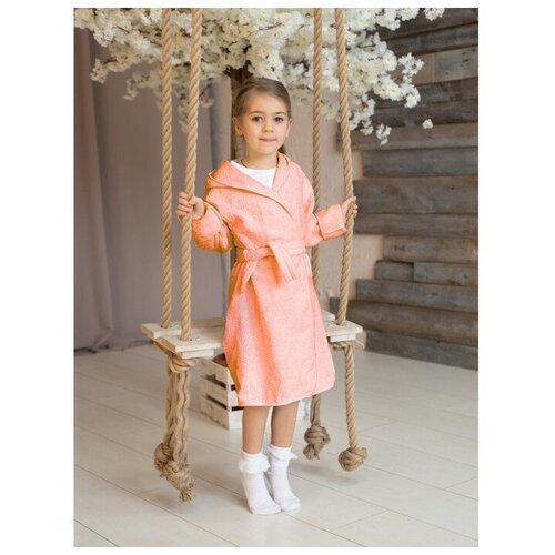 Халат Baby Nice, длинный рукав, пояс/ремень, капюшон, размер 110-116, оранжевый