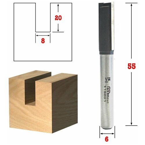 Фреза для петель и замков Z2+1 D=8x20x55 S=6 Millcut 115601