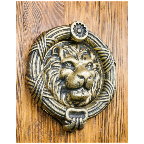 ручка кольцо 1 для двери кованая Дверной молоток Лев (золото)/Стучалка для двери/Дверная ручка-кольцо