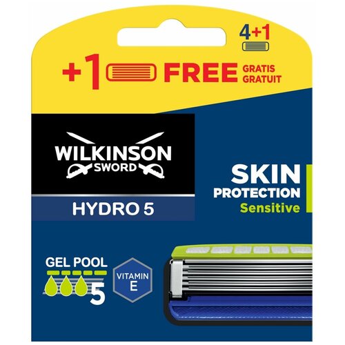 Wilkinson Sword / Schick HYDRO 5 Skin Protection Sensitive / Сменные кассеты для всех бритв Hydro5 (5 шт) многоразовый бритвенный станок wilkinson sword hydro 5 sensitive с 4 кассетами