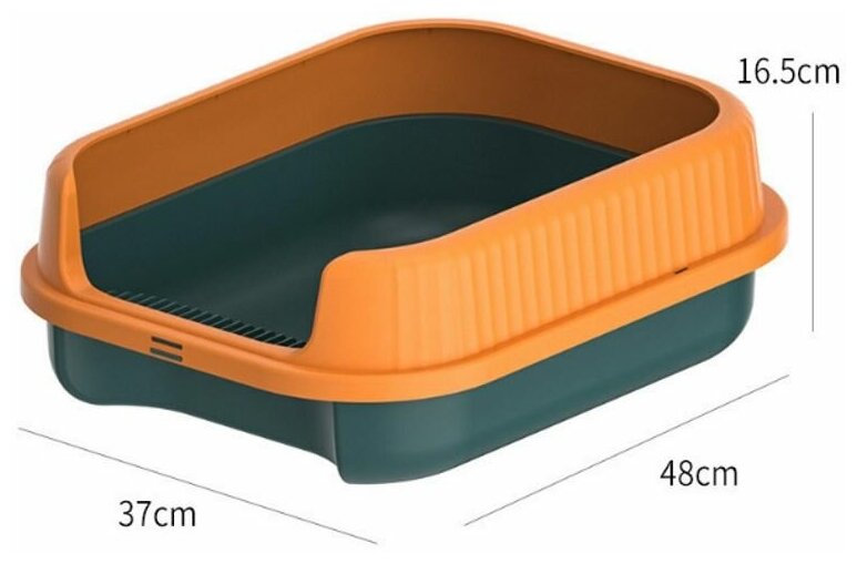 Туалет с бортиком и совком для кошек, Bentfores (48 х 37 х 16,5 см, темно-зеленый/оранжевый, 33076)