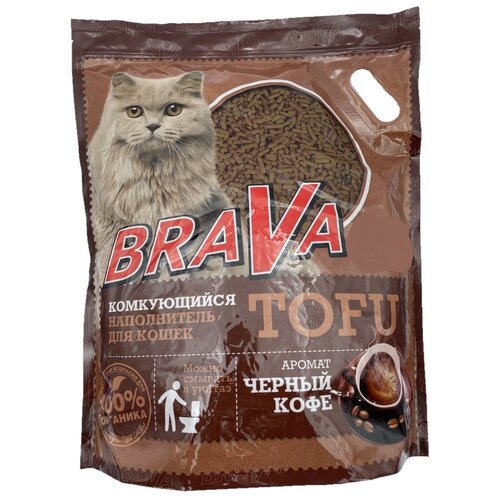 Наполнитель комкующийся тофу (растительный) для кошачьего туалета Brava (Брава) черный кофе 5л