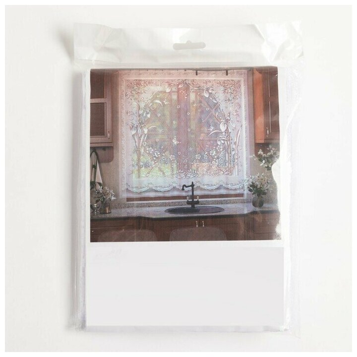 Тюль на кухню без шторной ленты, 170х170 см, цвет белый, 100 полиэстер - фотография № 6