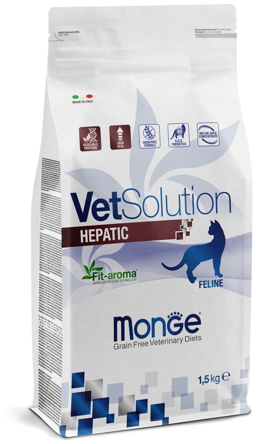 Сухой корм для кошек Monge VetSolution Hepatic, при проблемах с печенью, беззерновой 1.5 кг