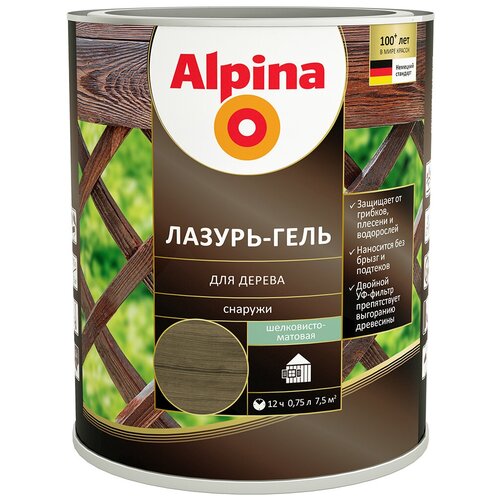 Защитная лазурь-гель для дерева Alpina, 0,75 л, черная