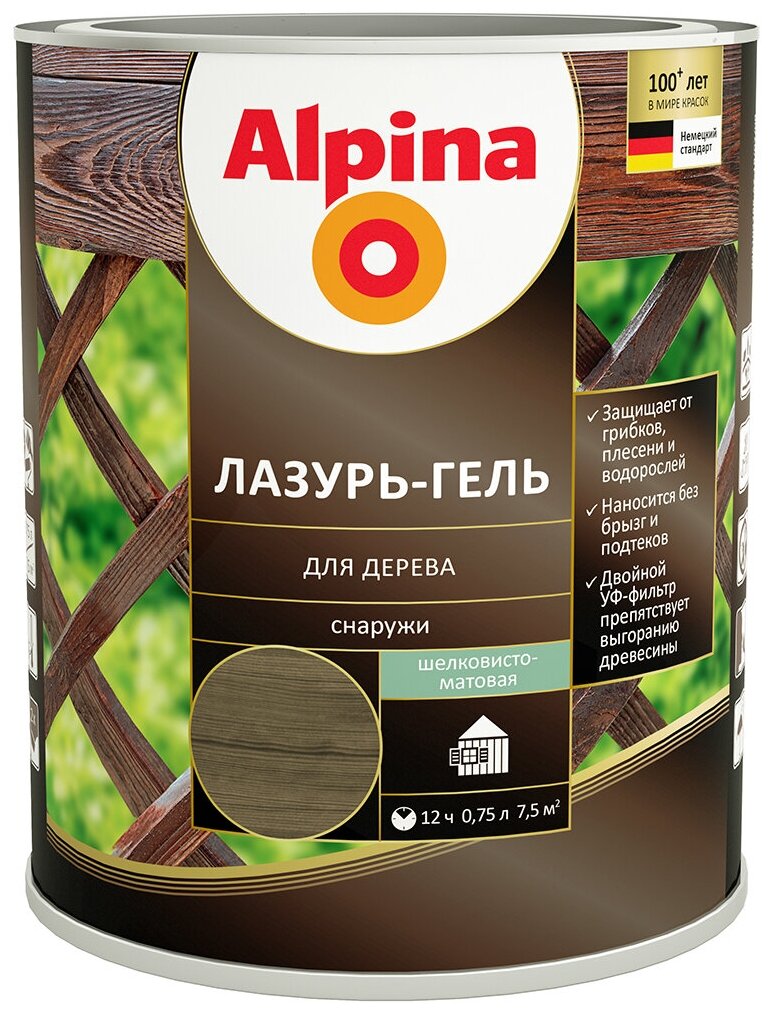 Защитная лазурь-гель для дерева Alpina, 0,75 л, черная