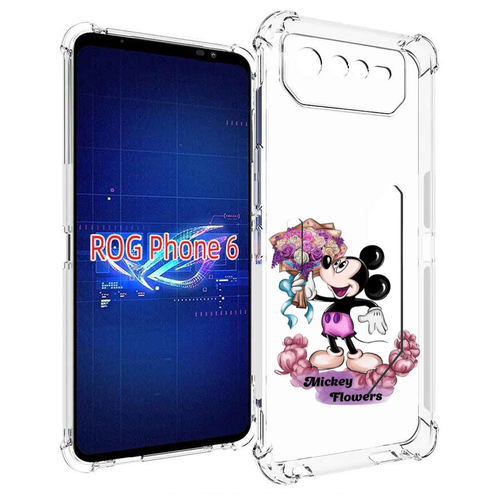 Чехол MyPads микки-с-цветами женский для Asus ROG Phone 6 задняя-панель-накладка-бампер