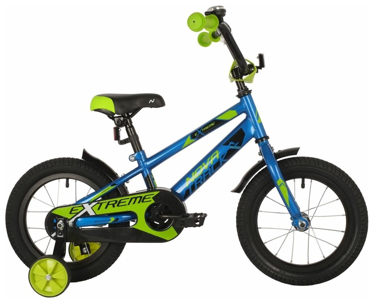 Детский велосипед NOVATRACK 14" EXTREME синий, сталь, тормоз нож, короткие крылья, полная защ.цепи 143EXTREME.BL21