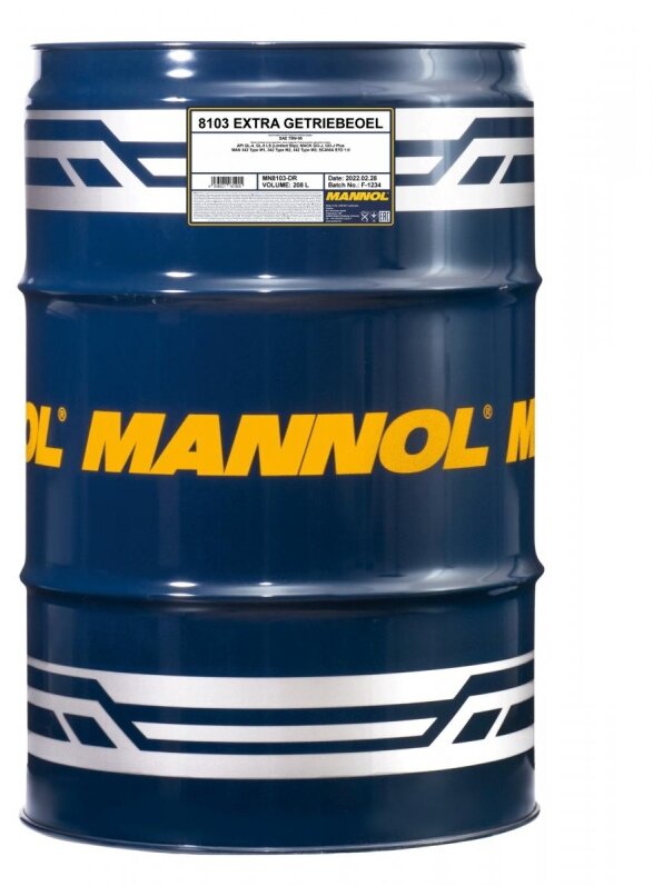  Mannol . Gl-4/Gl-5 Extra Getriebeoel 75w90 . 8103 (208 ) Api Gl-4/Gl-5 Ls, Mil-L-2105 D, Man 342 Type M1/M2/M...