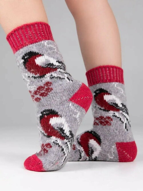 Женские носки Снежно средние, вязаные, размер 35, серый, красный