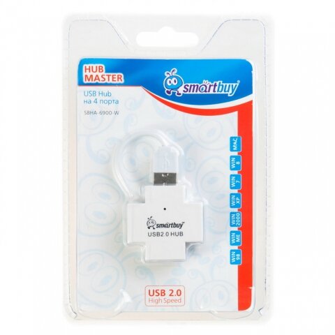 USB Хаб 4хUSB 20 SmartBuy SBHA-6900-W белый