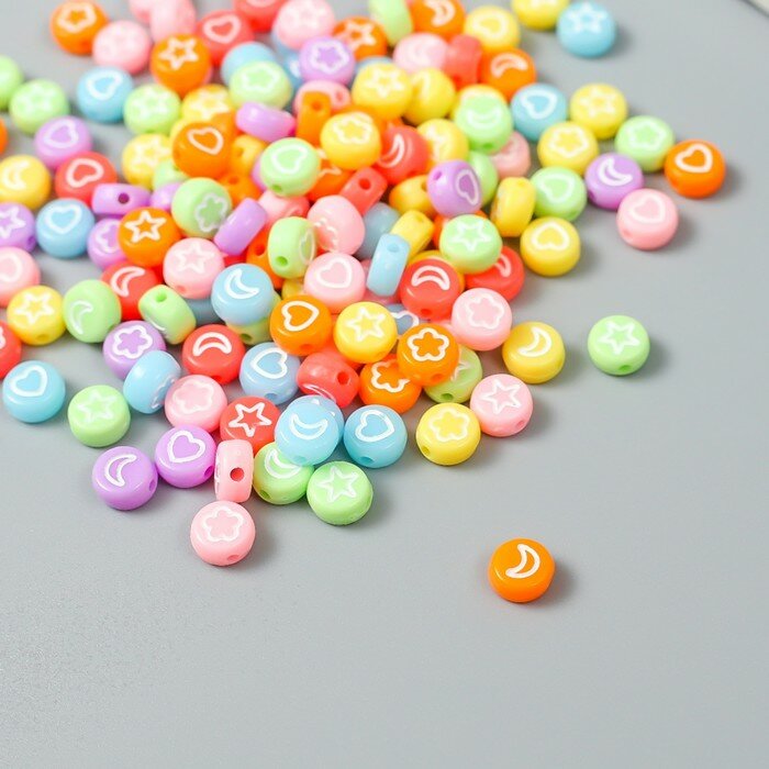 Набор бусин для творчества пластик "Сердечки и звёзды" цветные 20 гр 0,4х0,7х0,7 см
