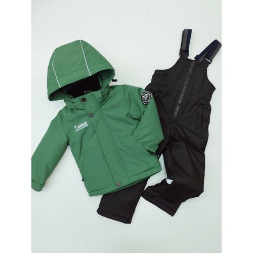 Комплект с полукомбинезоном Мой Ангелок демисезонный, съемный капюшон, водонепроницаемый, светоотражающие элементы, карманы, ветрозащита, регулируемый край, мембранный, размер 110, зеленый