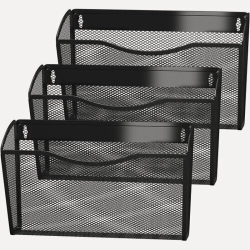 Изображение товара Лотки для бумаг Brauberg настенные "Germanium", 3 штуки, А4, 215х355х95 мм, металл, черные, 237968