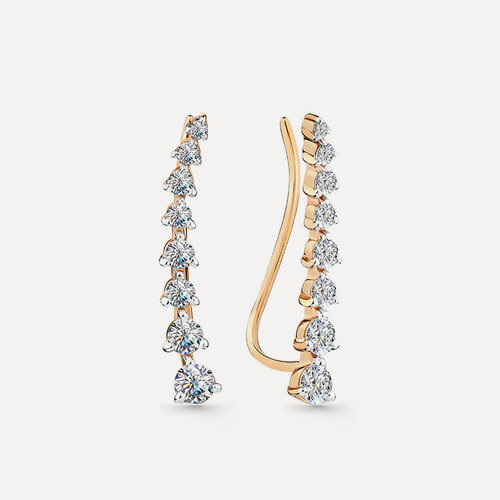 Изображение товара Серьги клаймберы, красное золото, 585 проба, фианит