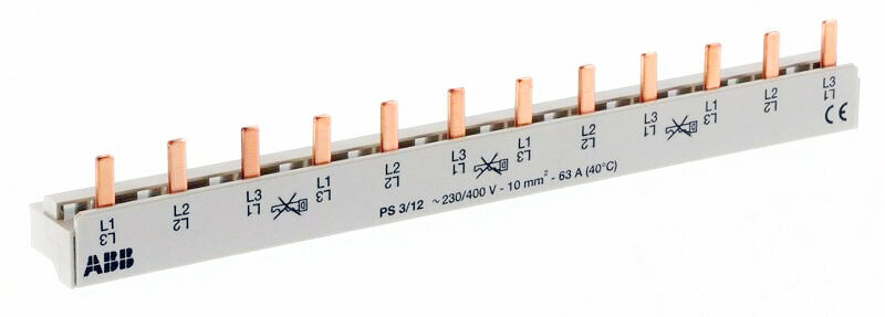 2CDL230001R1012 PS3/12 Шина соединительная трехфазная типа PIN до 63А (12 модулей) ABB - фото №1