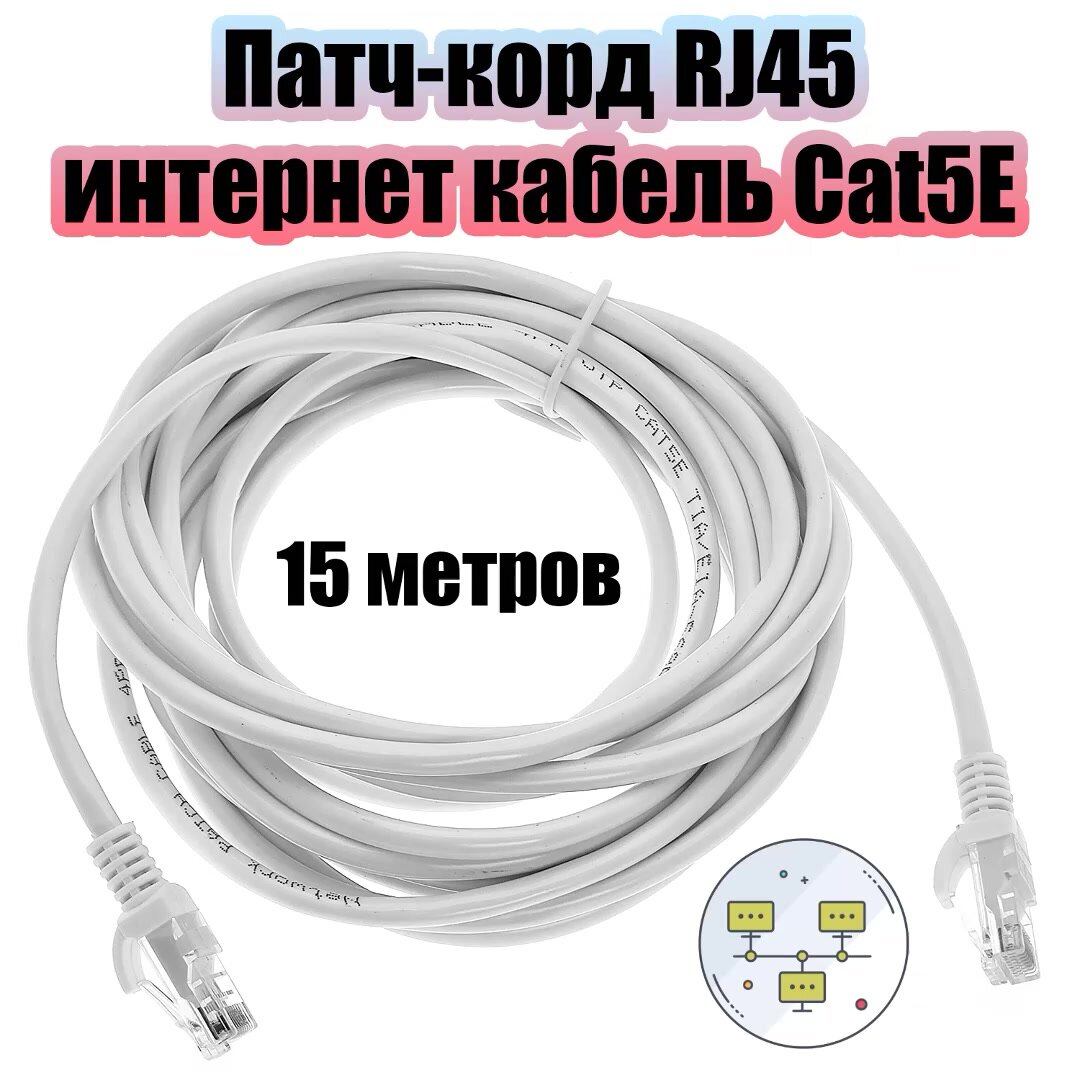 Патч-корд интернет кабель сетевой RJ-45 категория 5E, 15 метров Орбита OT-PCC12 — фото 1