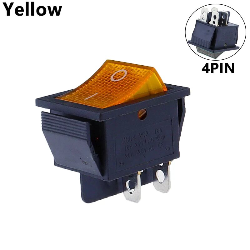 Переключатель KCD4 пластиковый красный 16А 250В, YELLOW