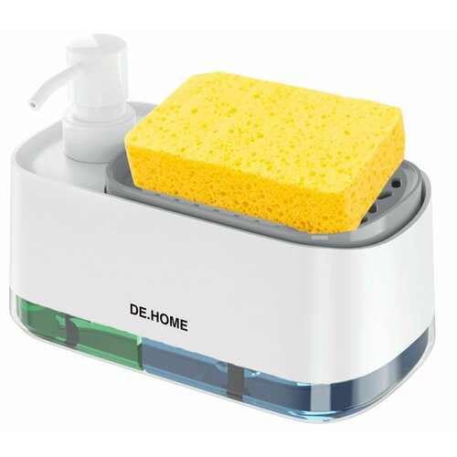 DE.HOME Двойной диспенсер для моющего средства с губкой и дозатор для жидкого мыла, с губкой, белый