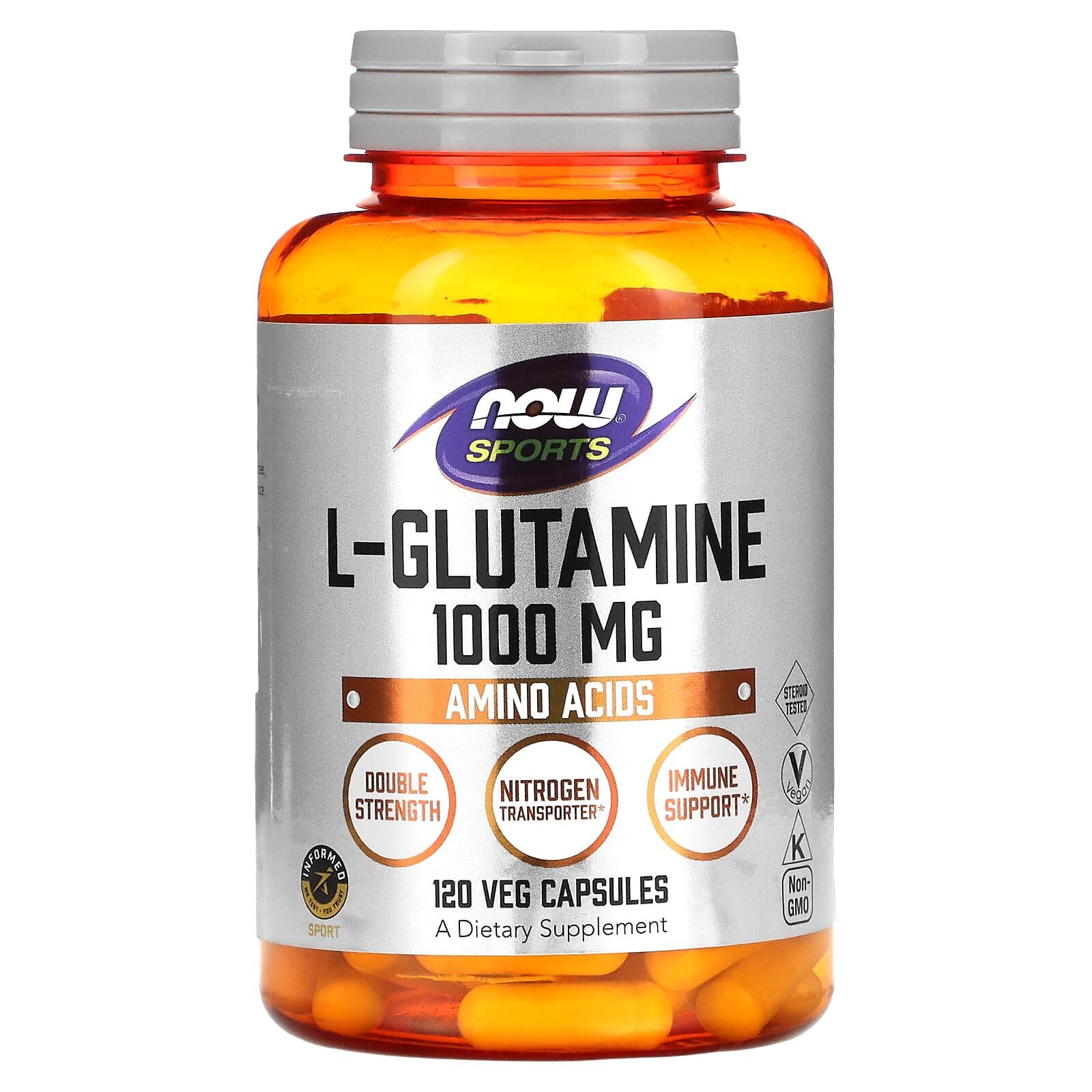 L-глютамин NOW Foods Sports, 1000 мг, растительные капсулы, 120 шт.