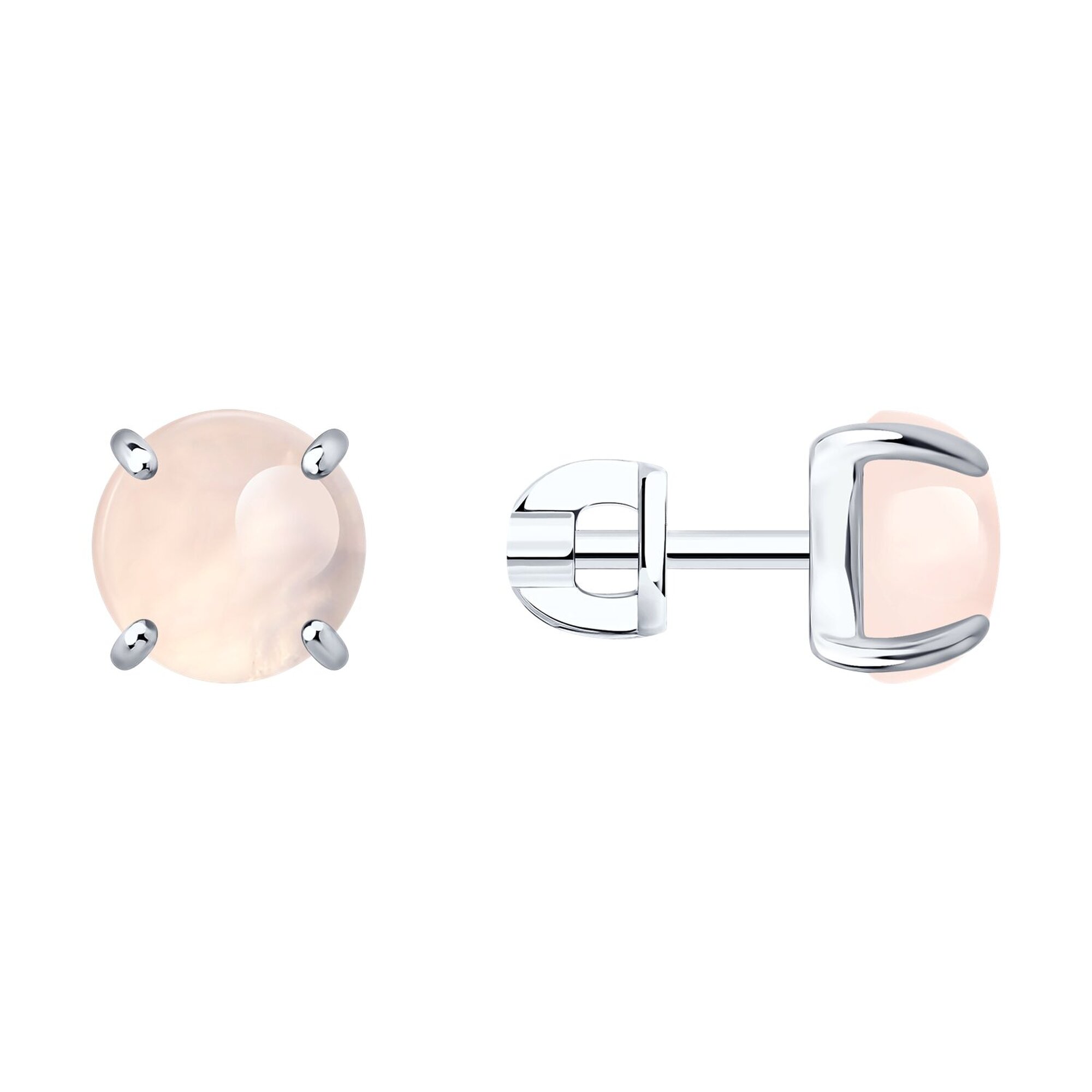 Серьги пусеты Diamant online, серебро, 925 проба, родирование, кварц, длина 0.5 см, , розовый
