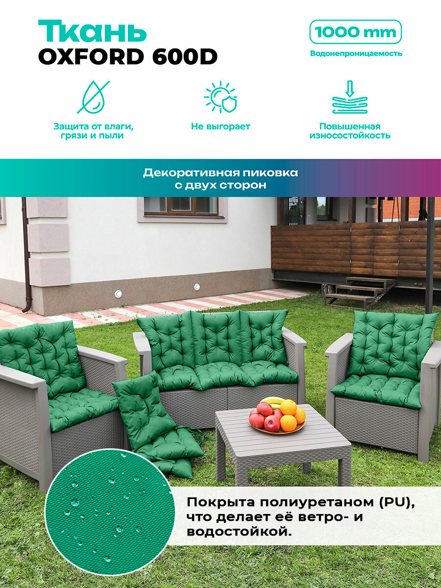 Матрас 50х125 см с завязками Bio-Line, для садовой мебели, зеленый, влагостойкий — фото 1