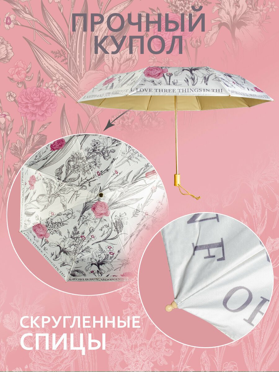 Мини-зонт Белоснежка, серый, розовый, белый — фото 1