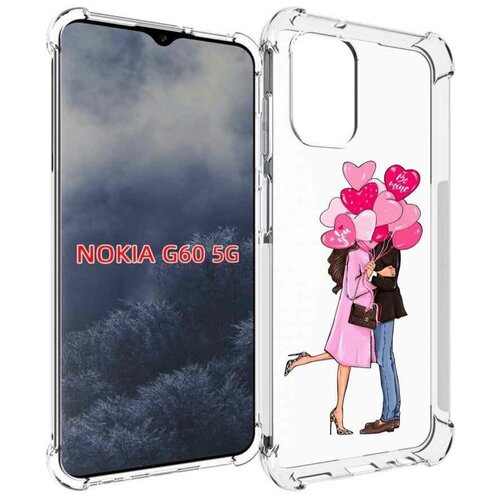 Чехол MyPads девушка-с-парнем-сердечки женский для Nokia G60 5G задняя-панель-накладка-бампер