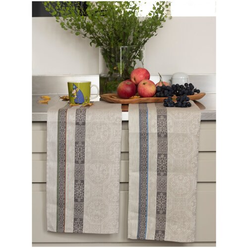 Набор кухонных полотенец премиум, лен + хлопок, жаккард, 3 шт, Сертификат OEKO-TEX ID: 170_Майолика (49х70 см, Голубой)