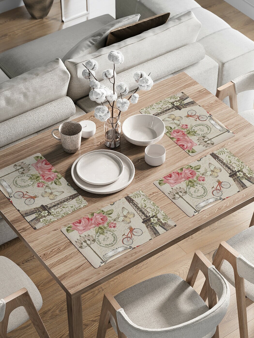 Набор прямоугольных тканевых салфеток на стол для сервировки JoyArty "Романтика Парижа" плейсмат, 30x46 см, 4шт.