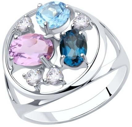 Кольцо Diamant online, серебро, 925 проба, фианит, топаз, Лондон топаз, аметист