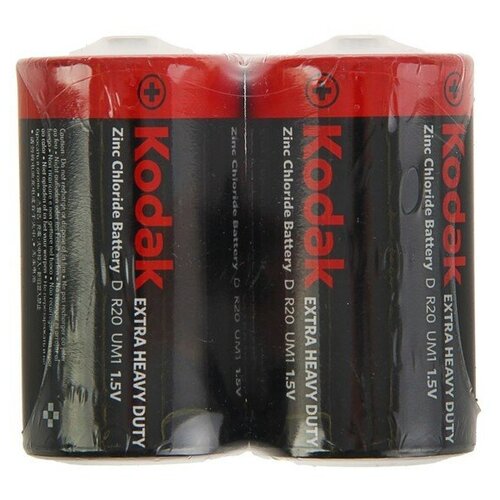 Батарейка солевая Kodak Extra Heavy Duty, D, R20-2S, 1.5В, спайка, 2 шт. (1 шт.) батарейка energy r20 2s d 2шт 104974