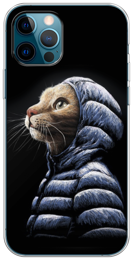 Силиконовый чехол на Apple iPhone 12 Pro / Айфон 12 Про Кот в капюшоне