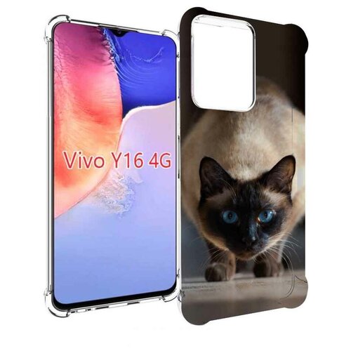 Чехол MyPads кошка сиамская для Vivo Y16 4G/ Vivo Y02S задняя-панель-накладка-бампер