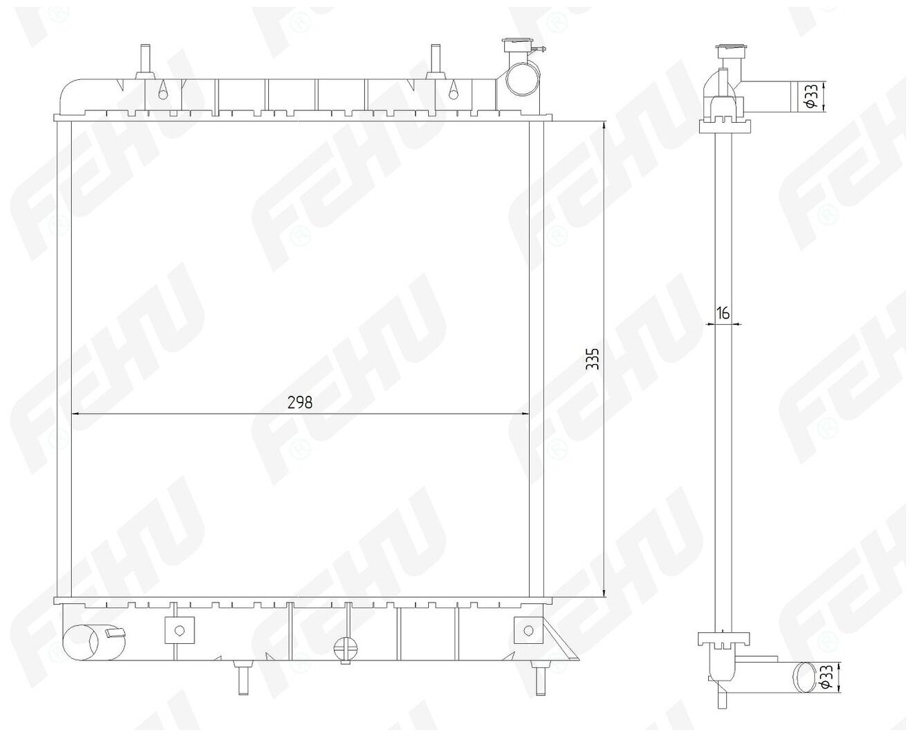 Радиатор охлаждения FEHU (феху) Hyundai Accent/Хендай Акцент (99-) 1.3/1.5/1.6 MT 2531025050,2531025Q10,2531025Q11,2531025250