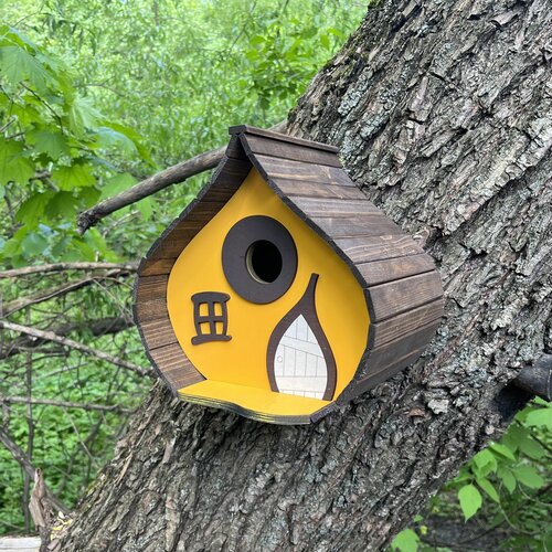 Деревянный скворечник для птиц PinePeak / Кормушка для птиц подвесная для дачи и сада, 240х250х190мм