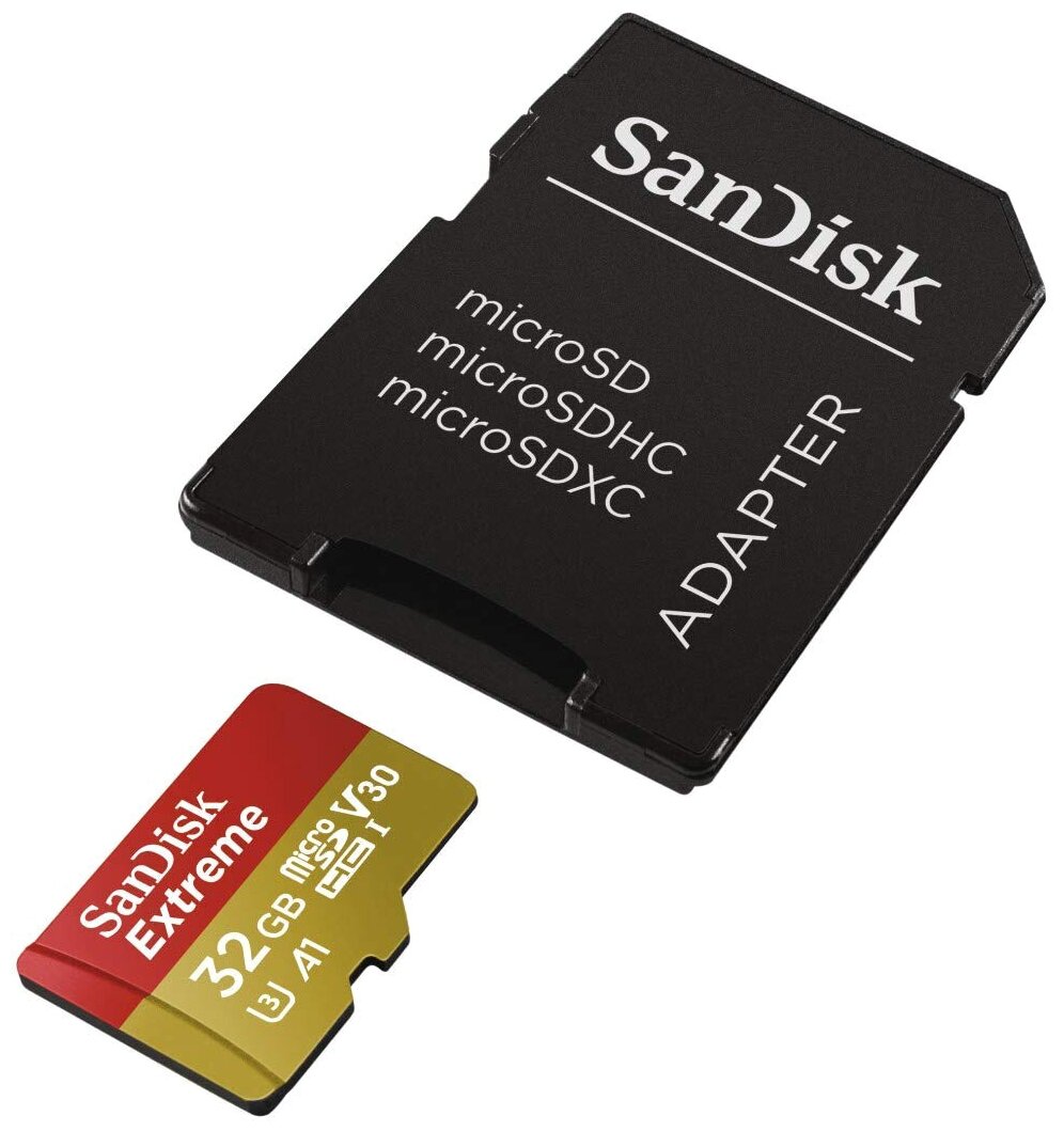 Карта памяти Sandisk Extreme microSDHC 32Gb UHS-I U3 V30 A1 + ADP (100/60 MB/s), SDSQXAF-032G-GN6MA